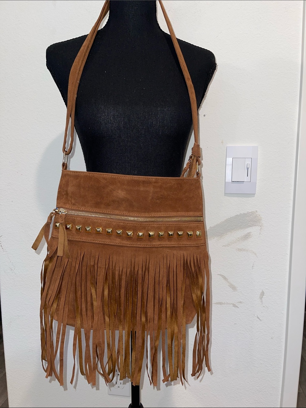 Fringe Suede Crossbody Bag - Brown